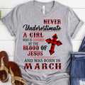 Covered by the blood of Jesus March birthday shirts, a queen was born in March, March shirts for Woman