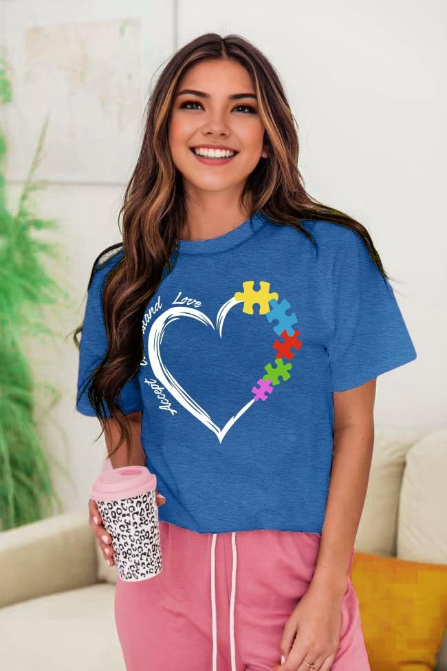 MAIHUN Autism Awareness Shirt for Women - Accept, Understand, Love Autism - Teacher Tshirt - Support Month Tee