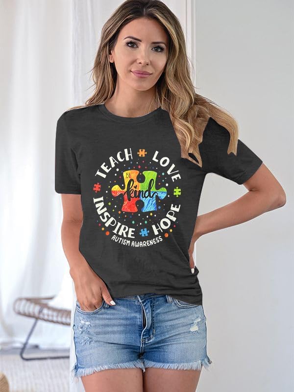 Autism Awareness Shirt Women Special Education Teacher T Shirt Short Sleeve Puzzle Piece Graphic Tee Tops