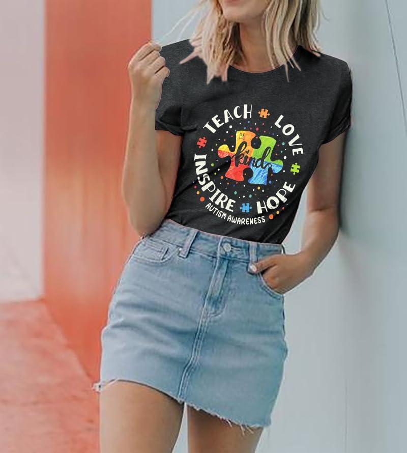 Autism Awareness Shirt Women Special Education Teacher T Shirt Short Sleeve Puzzle Piece Graphic Tee Tops
