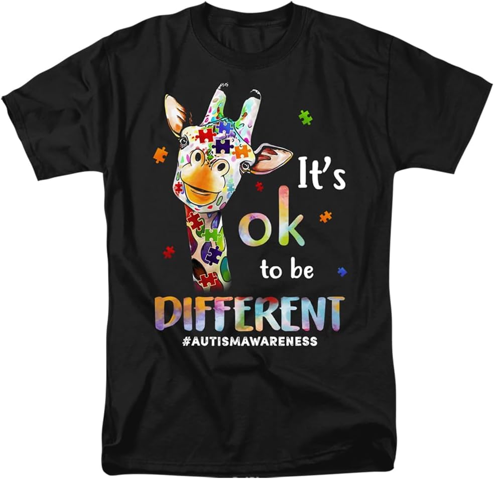 Popfunk Autism Awareness Giraffe Unisex Adult T Shirt Black