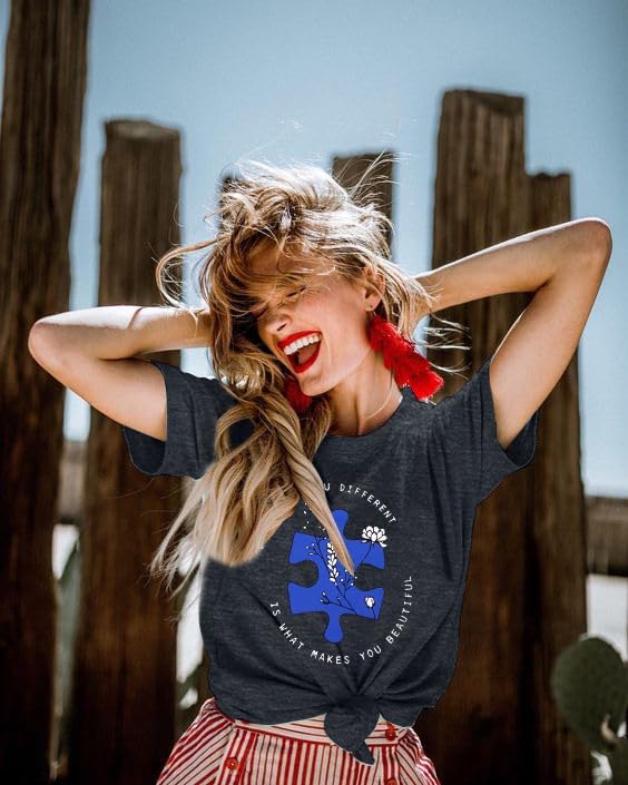 Autism Awareness Shirt Women: Autism Acceptance T-Shirt Autistic Support Graphic Tees Tops Be Kind Short Sleeve Outfit