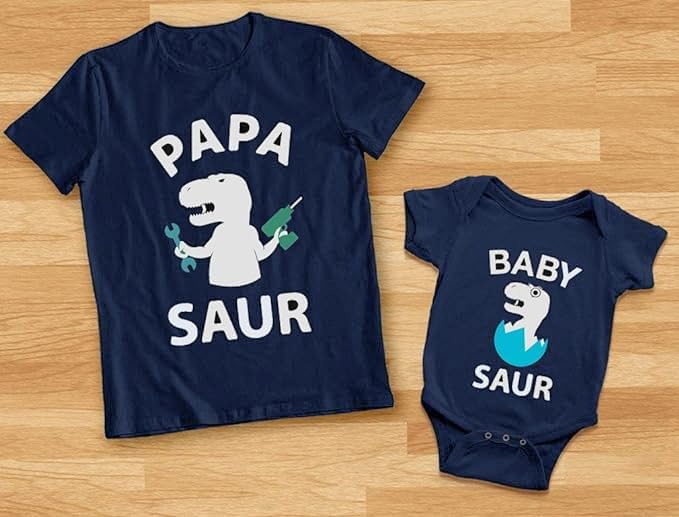 Papa & Baby Saur Daddy and Son Daughter Matching Outfits Gifts for New Dads Fathers Day Dad Shirt & Infant Bodysuit