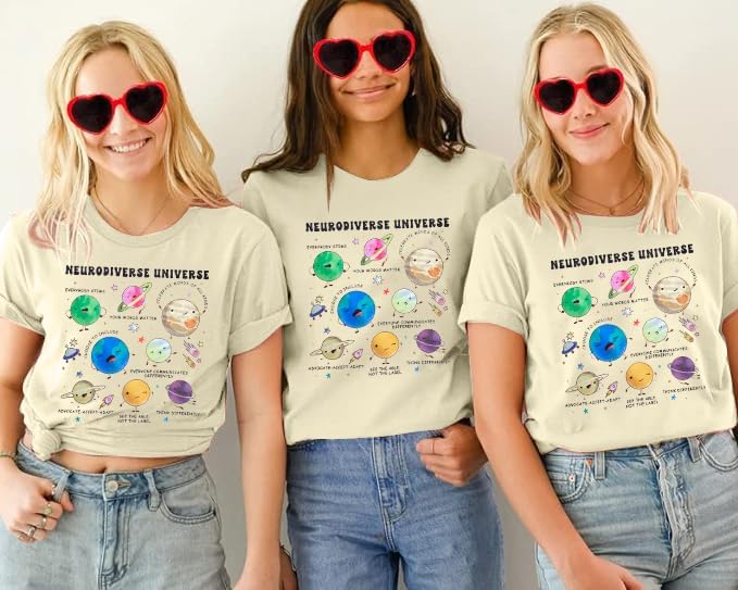 Autism Awareness Shirt Women Neurodiverse Universe Shirts Sped Teacher Tshirt Neurodiversity Short Sleeve Tee Tops