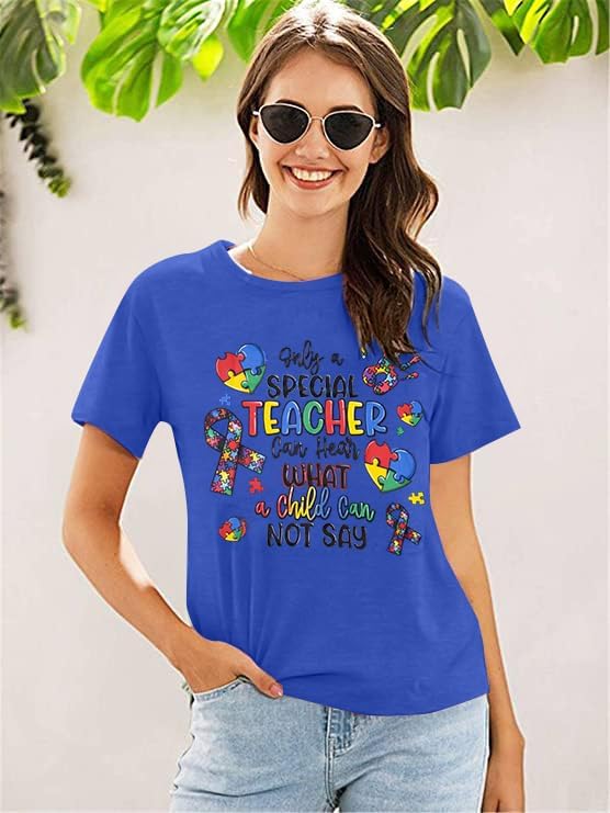 Autism Teacher Shirts for Women Autism Awareness T Shirt Special Education Teacher Short Sleeve Shirt Autism Support Tees Top