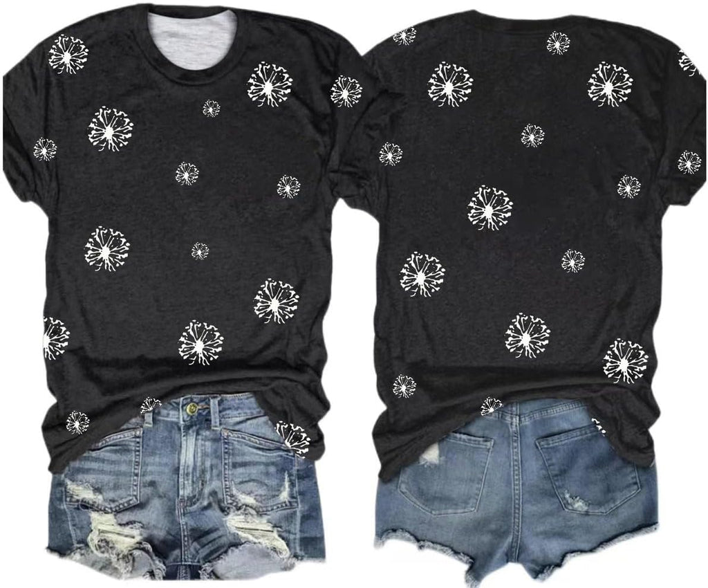 Women's Vintage Flowers Shirt Casual Boho Floral Printed T-Shirt Sunflower Wildflowers Graphic Tees Tops for Girl