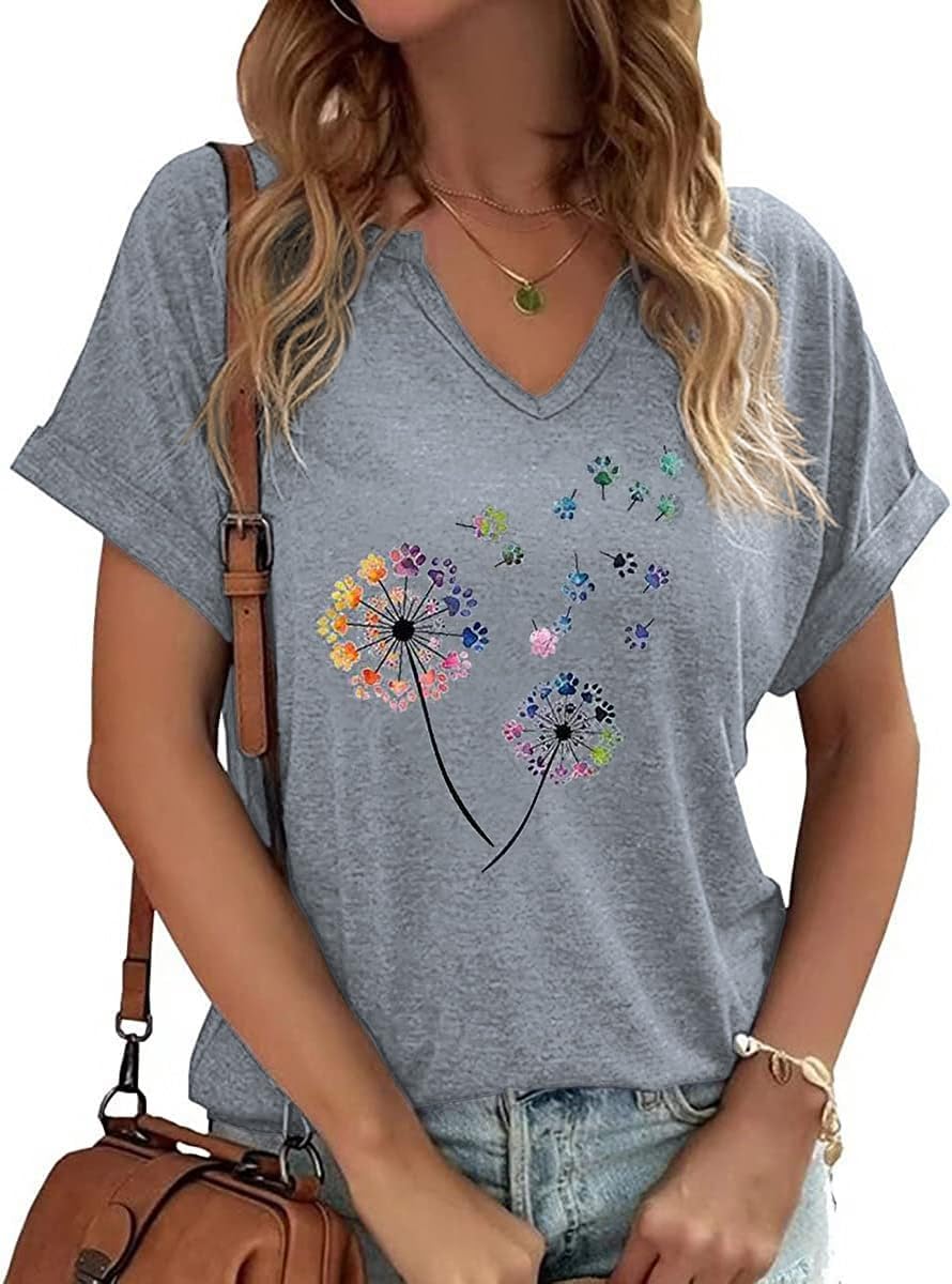 Women's Vintage Flowers Shirt Casual Boho Floral Printed T-Shirt Sunflower Wildflowers Graphic Tees Tops for Girl