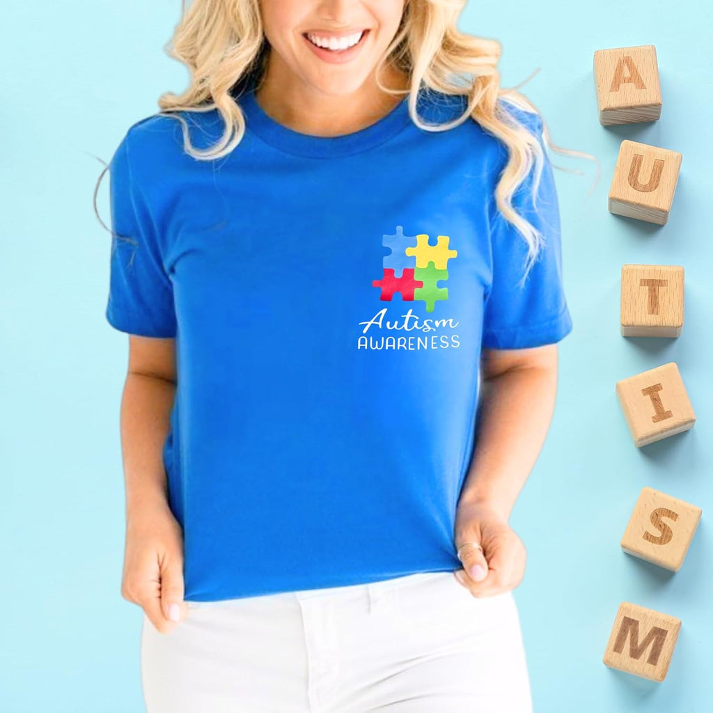 Autism Shirts for Women Autism Awareness T Shirt in April We Wear Blue Casual Tee Top
