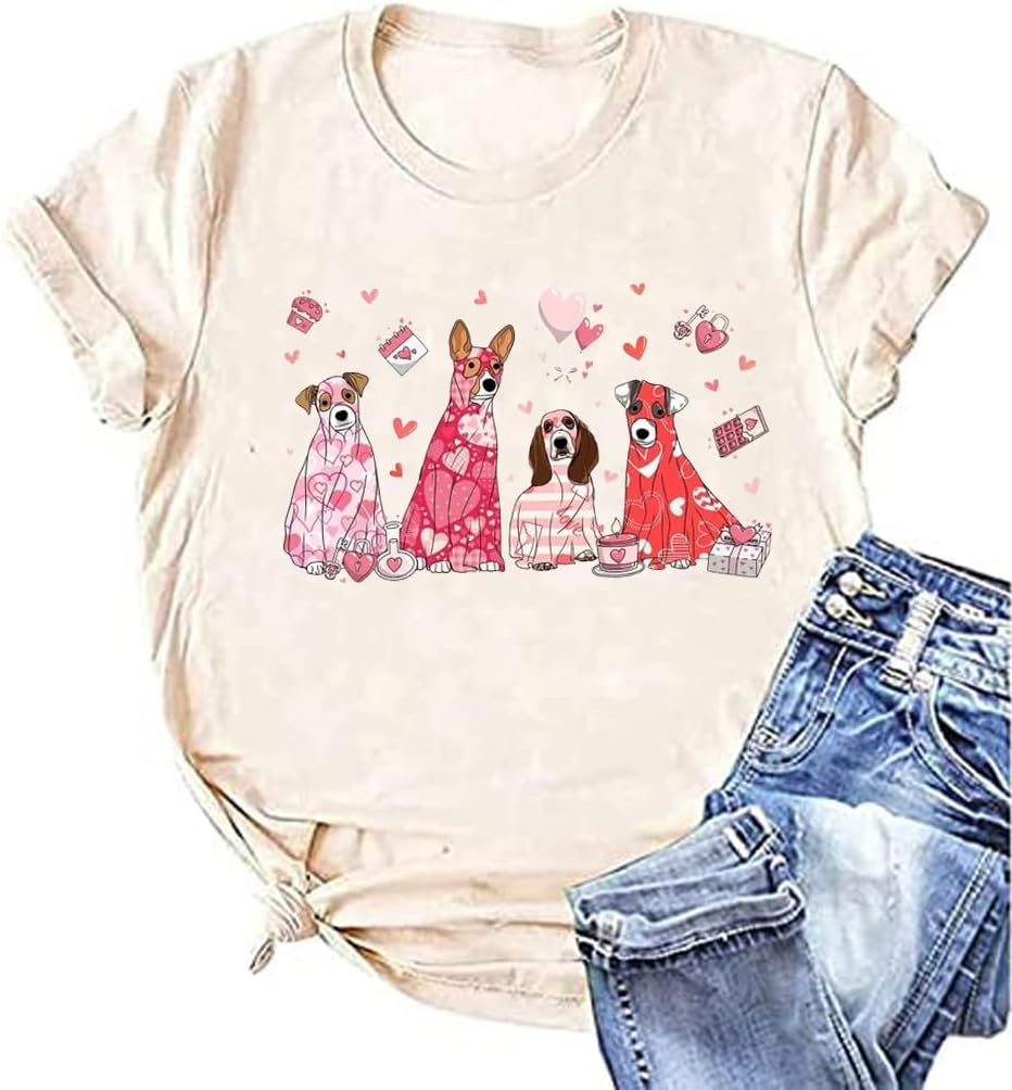 Dog Lovers Shirt for Women Cute Dog Paw Heart Graphic Shirt Dog Mom Valentine's Mother's Day Tops Spring Tee