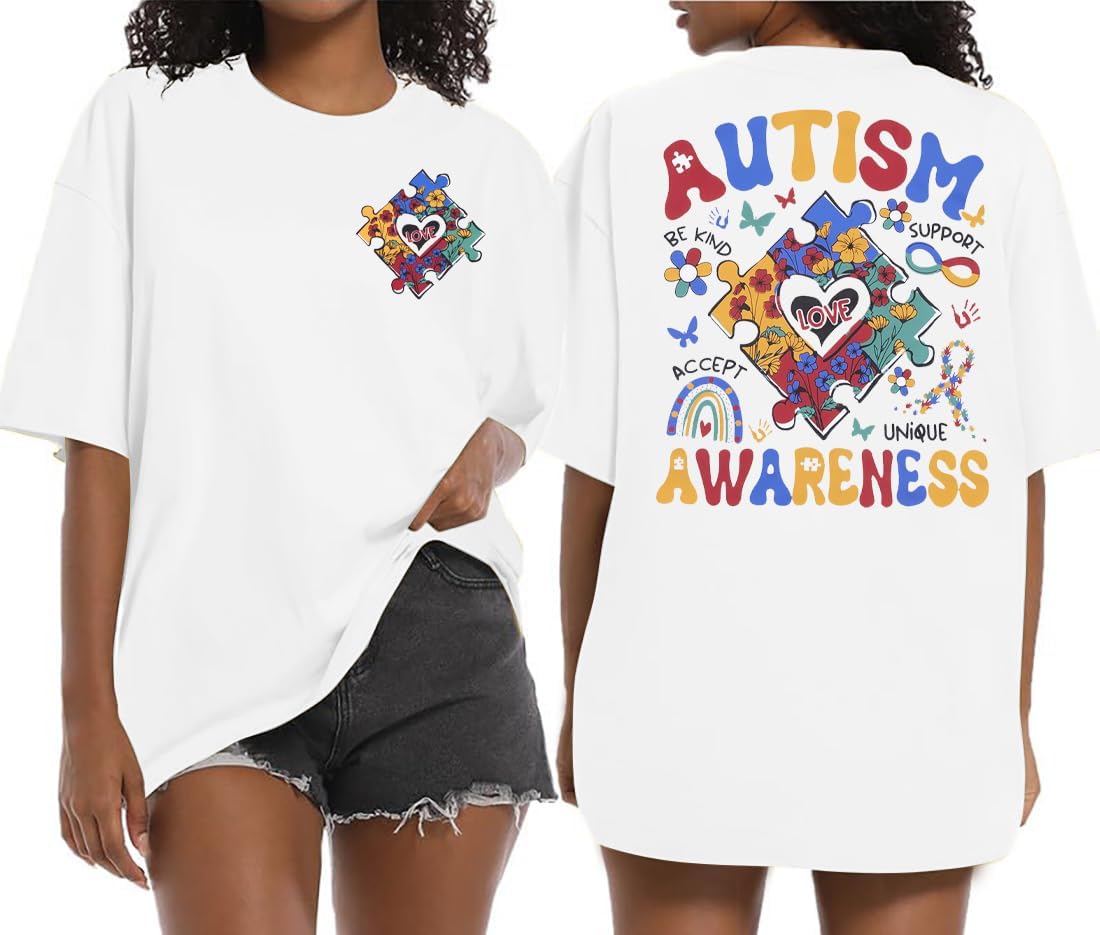 Autism Awareness Shirt Women Autism Mom Tshirt Accept Understand Love Tee Oversized Graphic Short Sleeve Tops