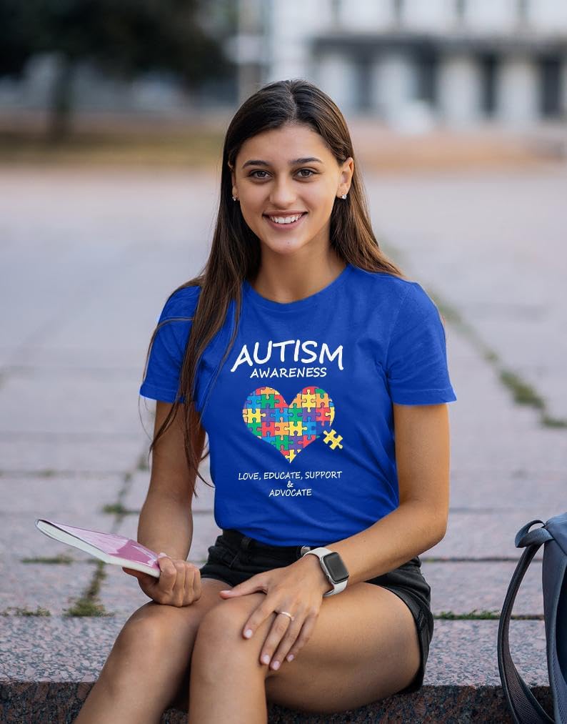 Women Autism Awareness Shirt Autistic Support Shirt Funny Letter Print Casual Mental Health Short Sleeve Shirt