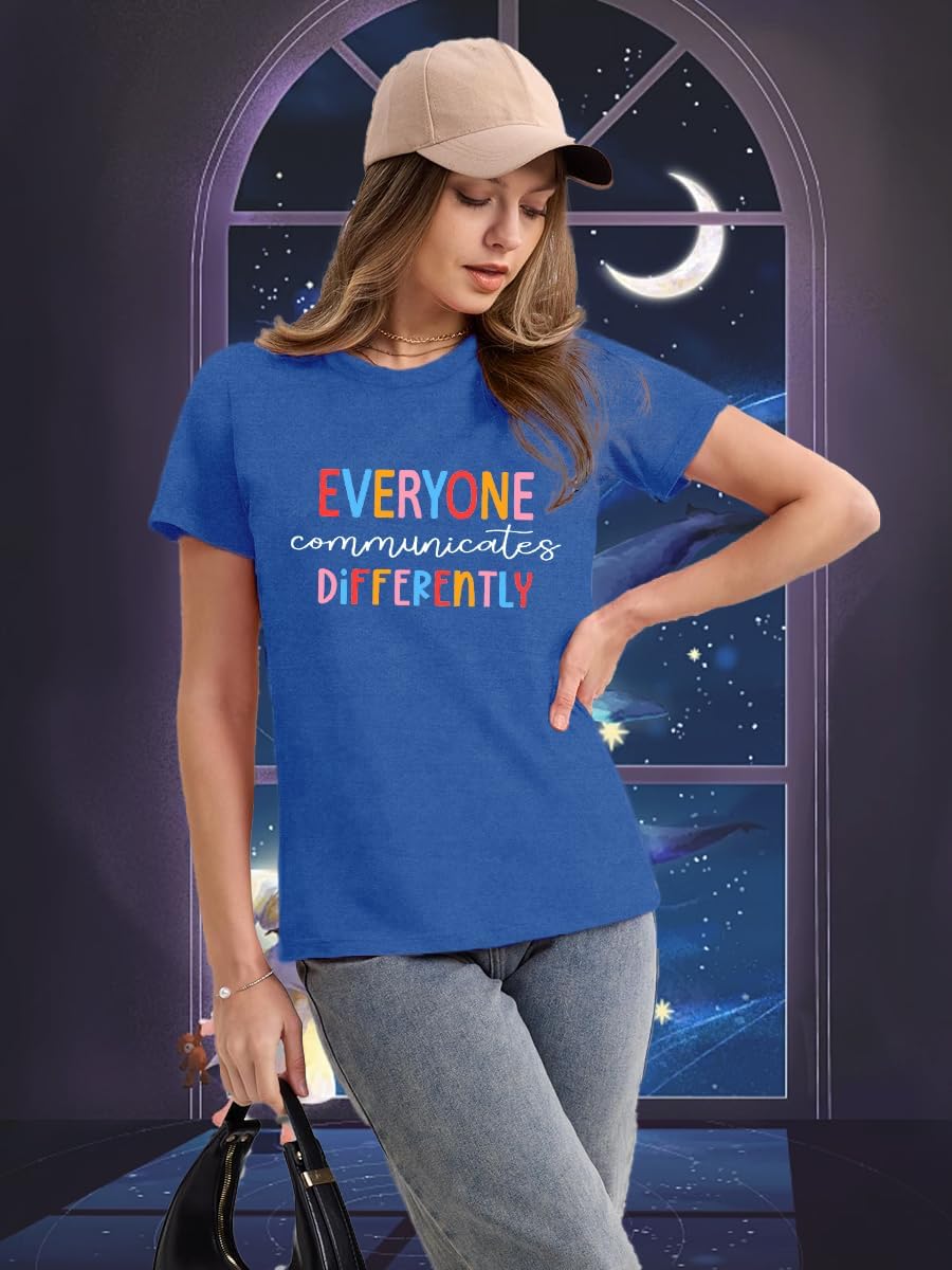 Qskall Autism Awareness Shirt for Women: Everyone Communicates Differently Tshirt Autism Advocate Tee Shirts