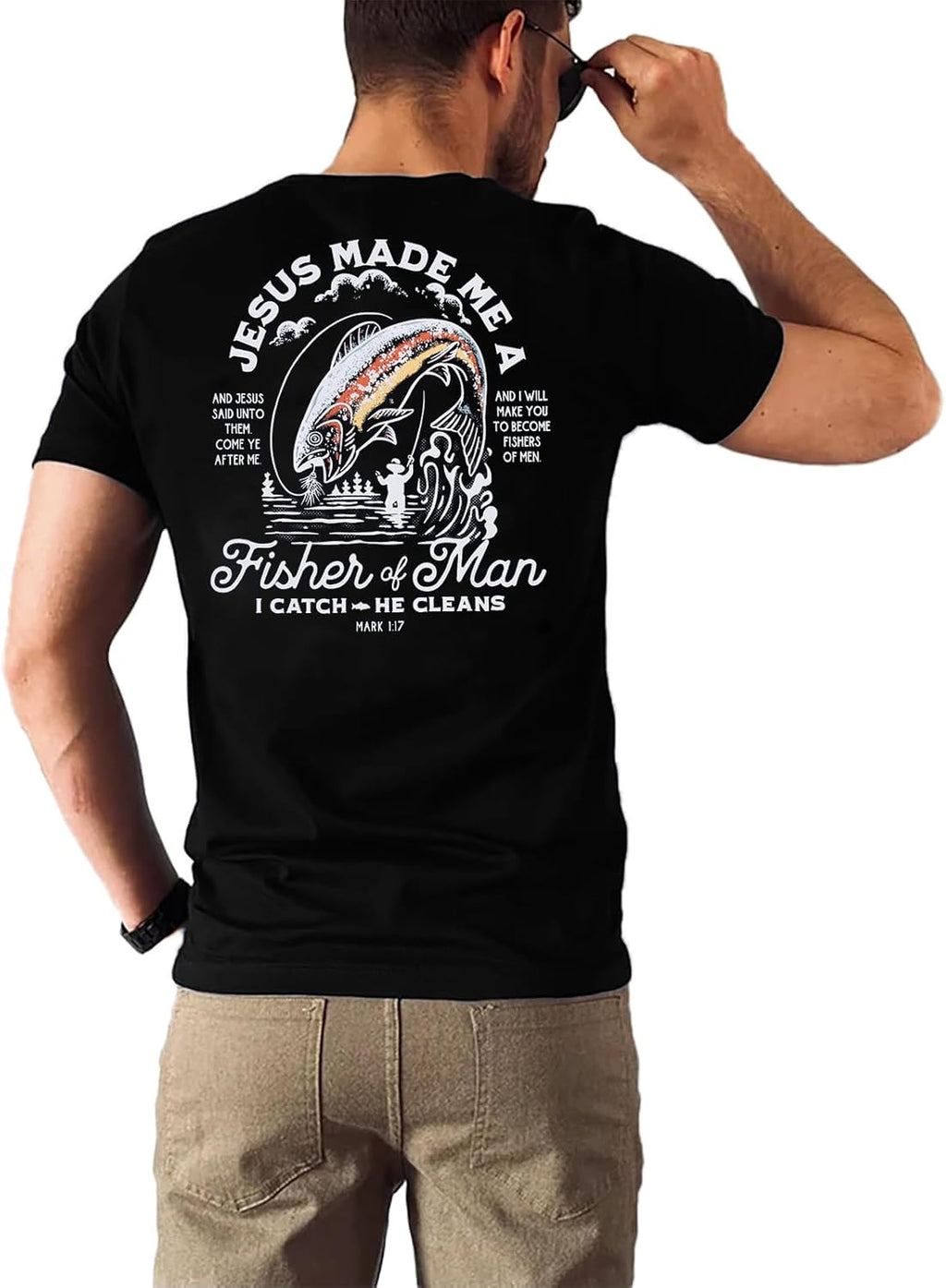 Dad Shirt for Men Christian Fishing Tees Father's Day Tshirt Papa Birthday Gift Short Sleeve Top