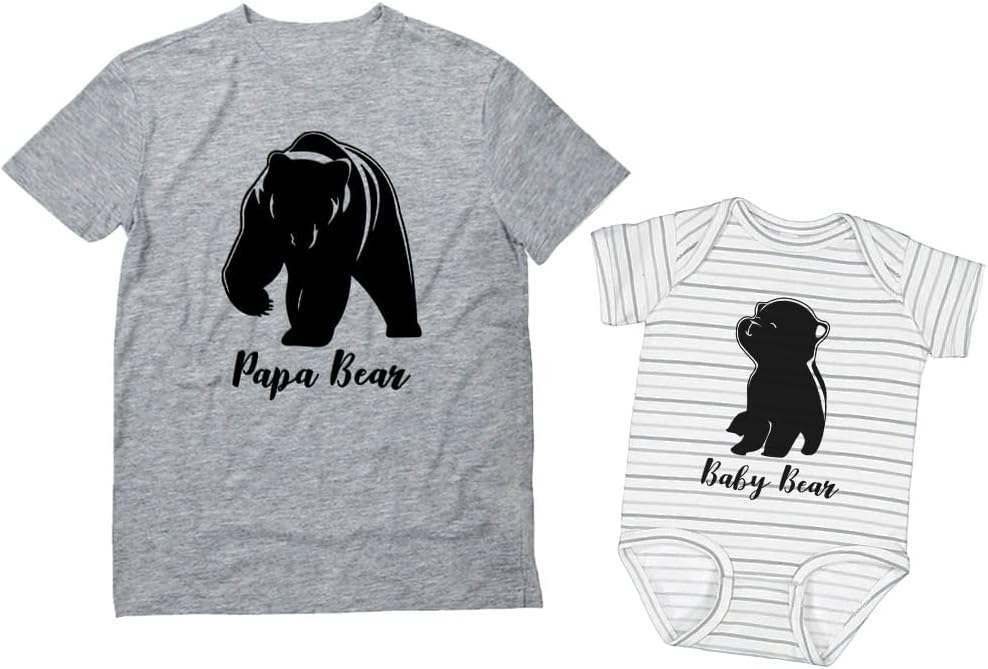 Tstars Papa & Baby Bear Dad and Son Daughter Matching Shirts Fathers Day New Dads Gift Father and Infant Shirt Set