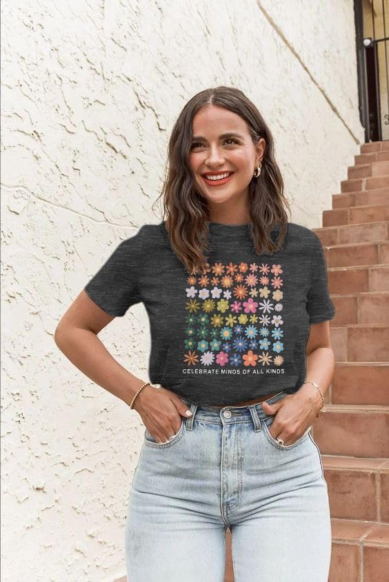 Celebrate Minds of All Kinds Shirt Women Autism Awareness T Shirt Mental Health Inspirational Short Sleeve Tee Tops