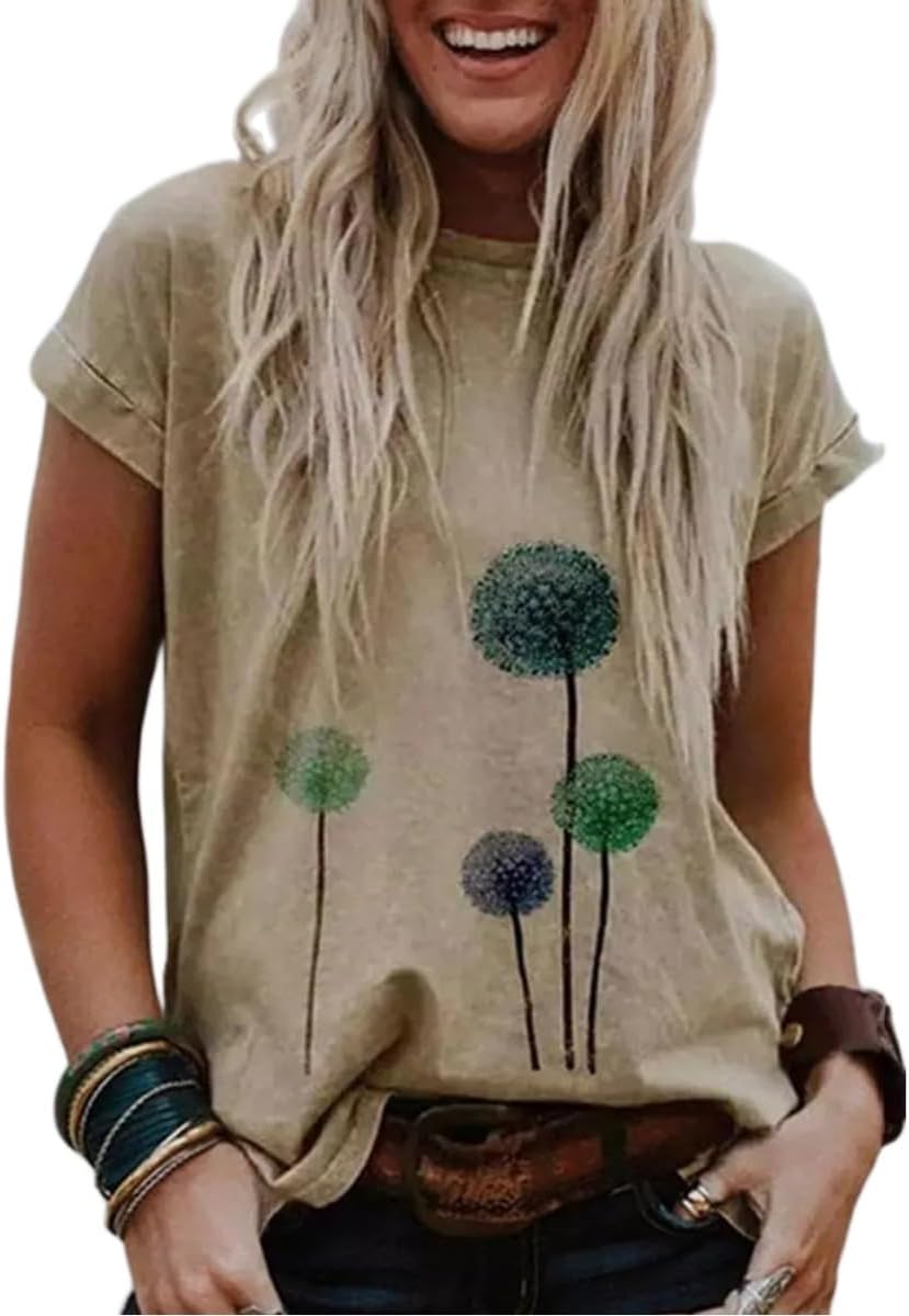 Women's Vintage Flowers Shirt Casual Boho Floral Printed T-Shirt Sunflower Wildflowers Graphic Tees Tops for Girl