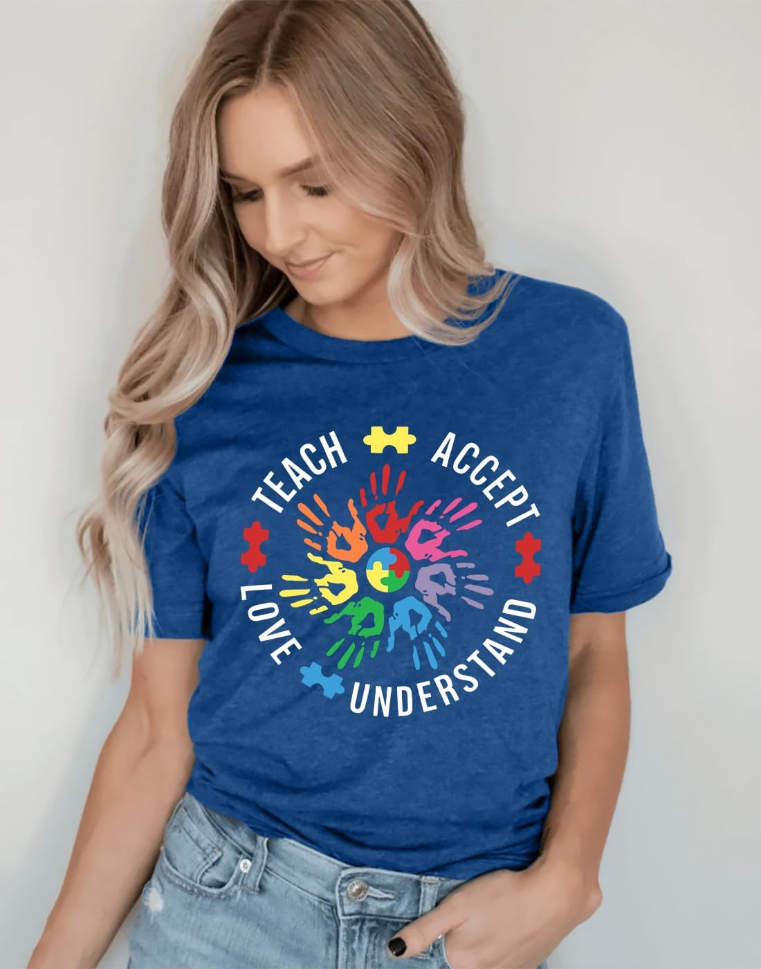 WEITUN Autism Awareness Shirt for Womens Autism Support Teacher T-Shirt Special Education Short Sleeve Shirt