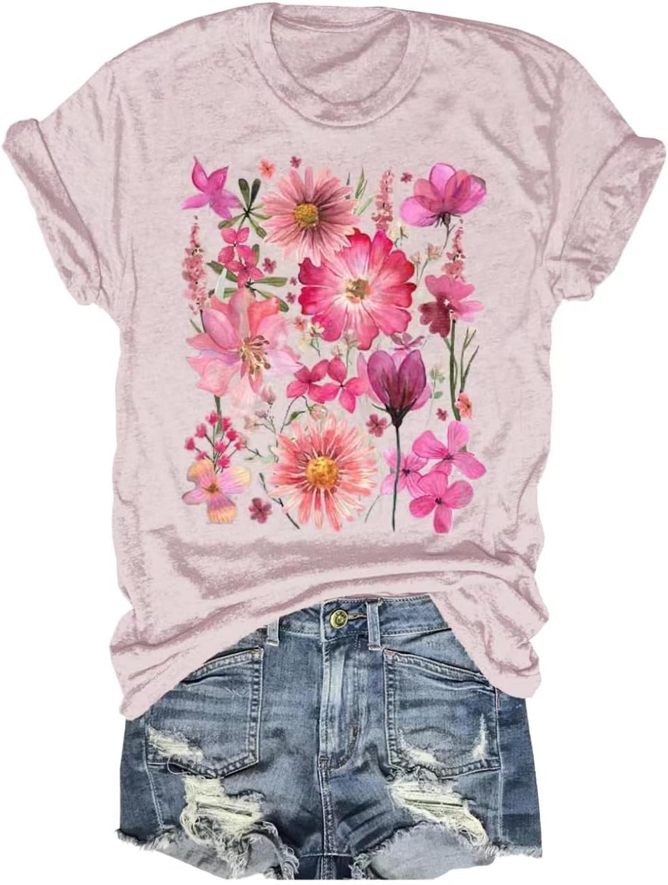 Women's Vintage Flowers Shirt Casual Boho Floral Printed T-Shirt Sunflower Wildflowers Graphic Tees Tops for Girl