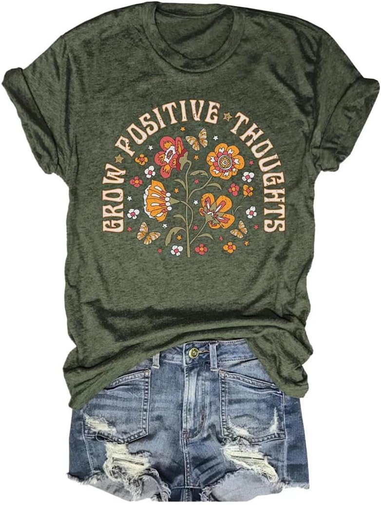 Women's Vintage Flowers Shirt Casual Boho Floral Printed T-Shirt Sunflower Wildflowers Graphic Tees Tops for Girl