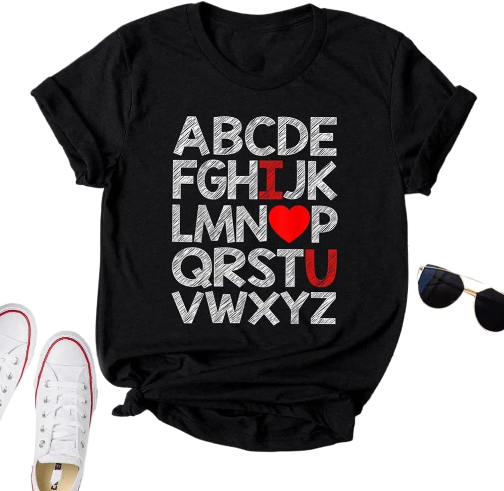 Teacher Shirt ABC Alphabet Elemeno Women Letter Print Graphic Tee Tops Teachers Gift Student T-Shirt Blouse
