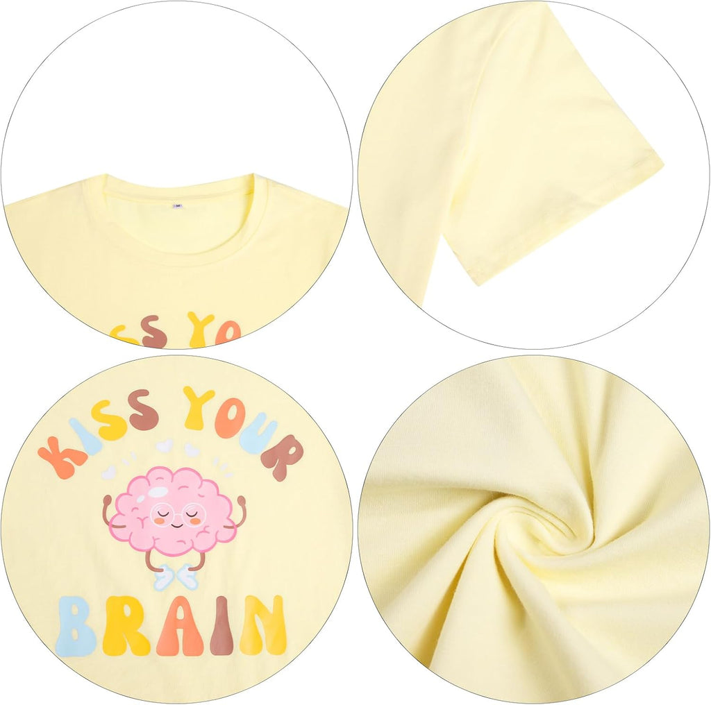 FLOYU Women Teacher Shirts Kiss Your Brain Teacher Shirt Special Education Teacher Tops Casual Teacher Life Clothes