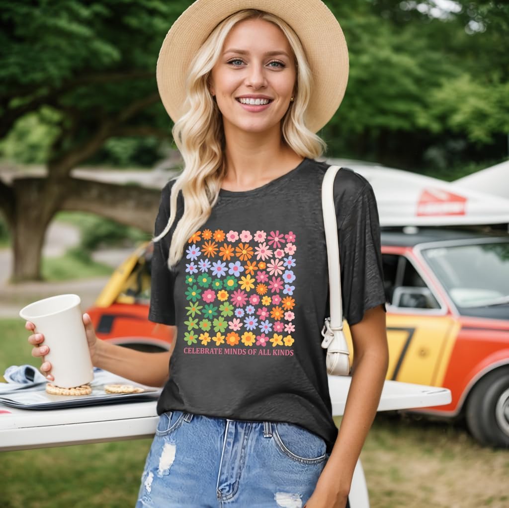 Ladicme Autism Awareness Shirt Women Autism Shirts Mom Autistic Acceptance T Shirt Mental Health Casual Tops Tee Outfit