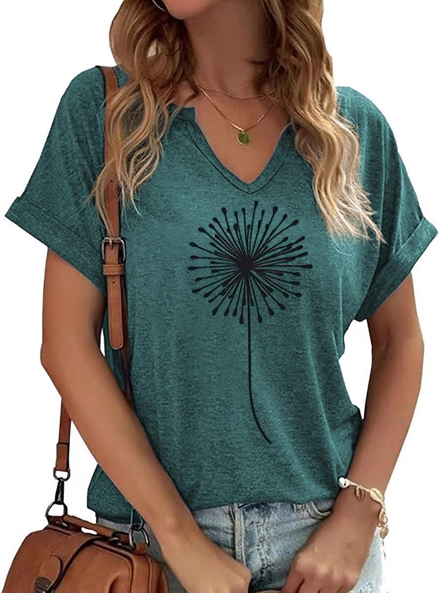 Women's Vintage Flowers Shirt Casual Boho Floral Printed T-Shirt Sunflower Wildflowers Graphic Tees Tops for Girl