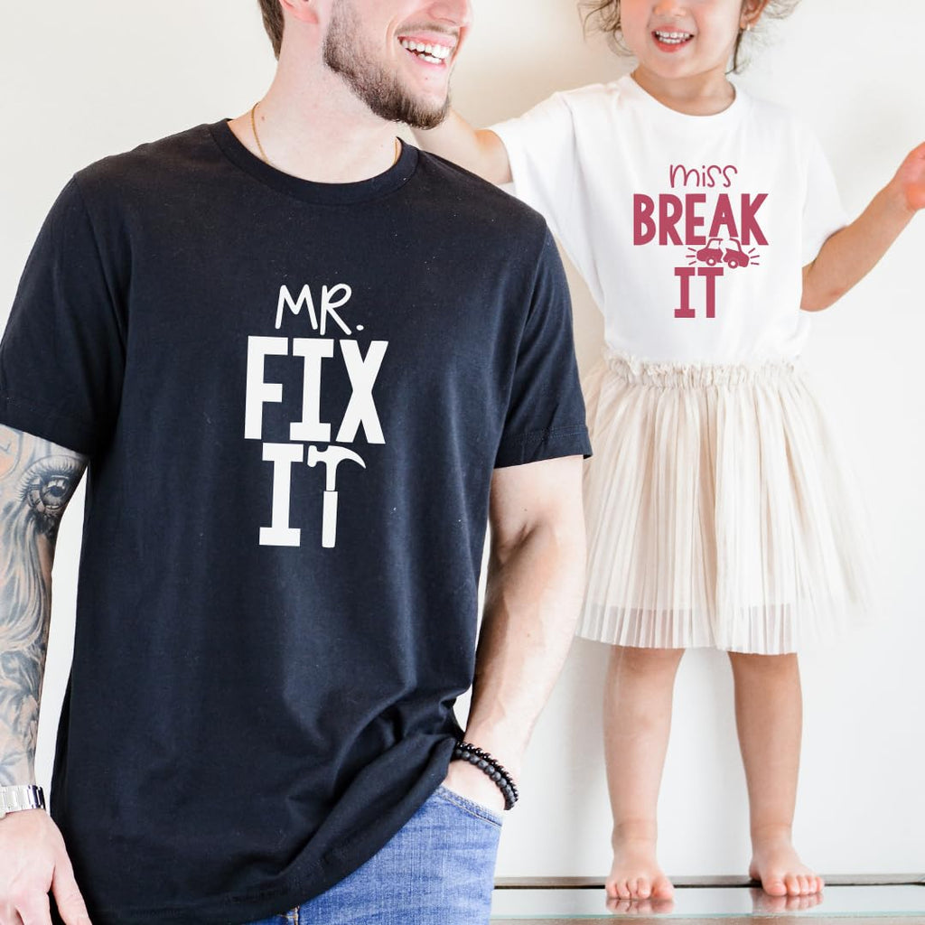 Mr Break It Mr Fix It Funny Dad Son Matching Father's Day T-Shirt, Dad and Baby Matching Outfits, Father Son Matching, Twin Dad, Daddy Daughter Matching Shirts, Birthday Gift for Dad, New Dad Gifts.