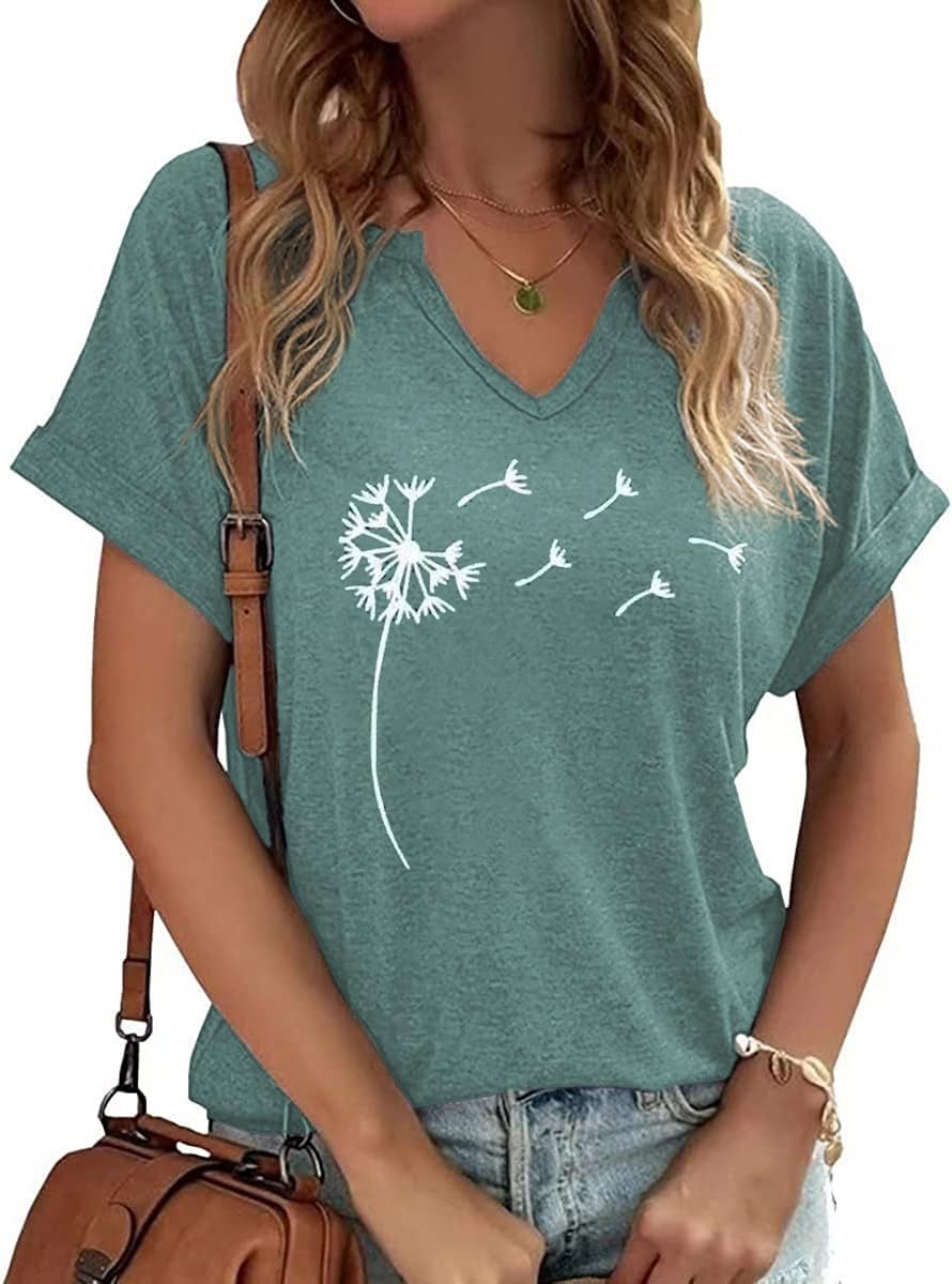 Women's Vintage Flowers Shirt Casual Boho Floral Printed T-Shirt Sunflower Wildflowers Graphic Tees Tops for Girl