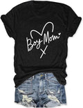 Womens Boy Mama Shirt Casual Letter Printed Boy Mom T-Shirts Short Sleeve Mother's Day Graphic Tee Tops Mother Shirt