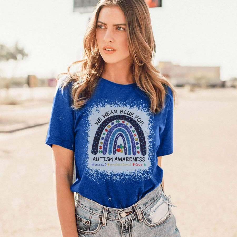 Autism Awareness Shirt Women Autism T-Shirt Autism Acceptance Tops in April Blue Autism Rainbow Tee Autism Mom Clothes