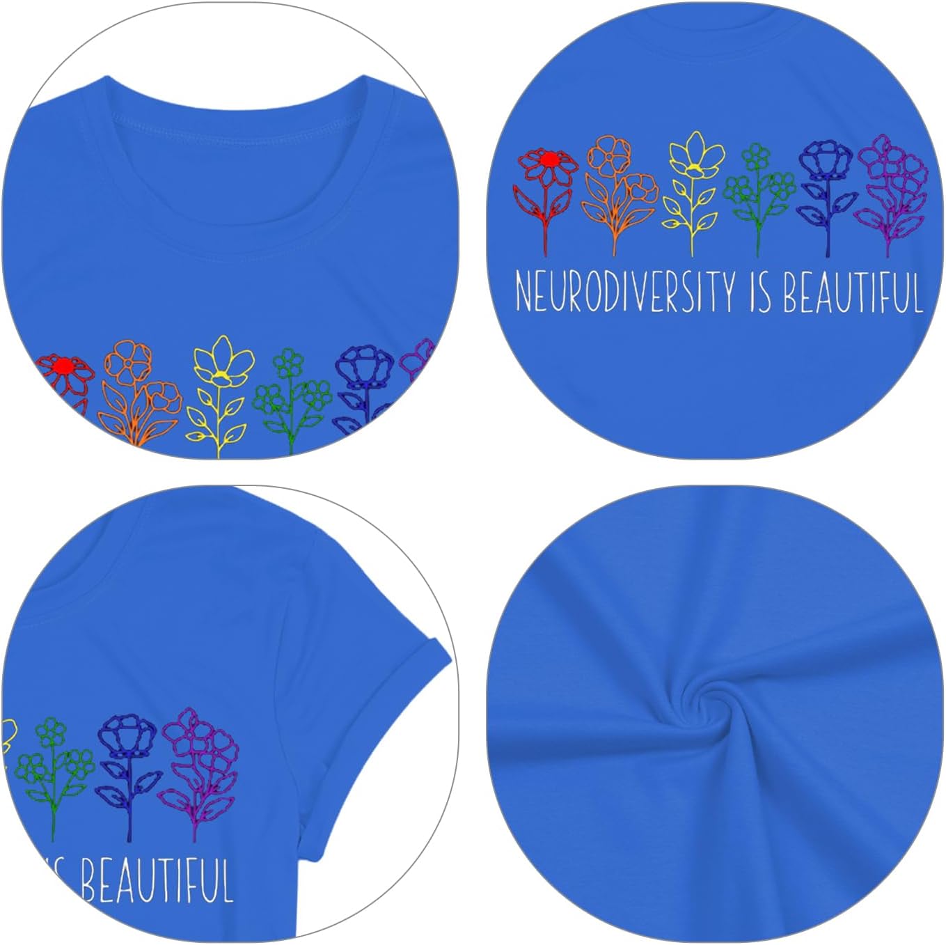Autism Awareness Shirt Women Neurodiversity Rainbow Flower T-Shirts Special Education Teacher Gift Tee Tops