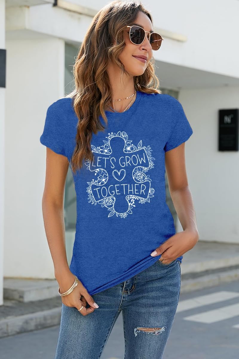 VQD Women's Autism Awareness Shirts Love T-Shirts Autistic Support Tee Tops