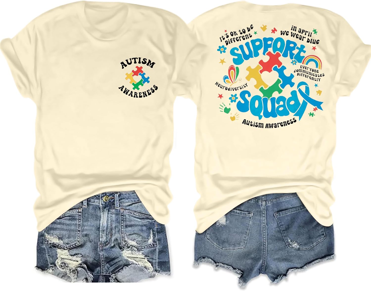 Autism Awareness Shirt Women in April We Wear Blue Shirt Autism Mom Tee Autism Puzzle Graphic Short Sleeve Tops