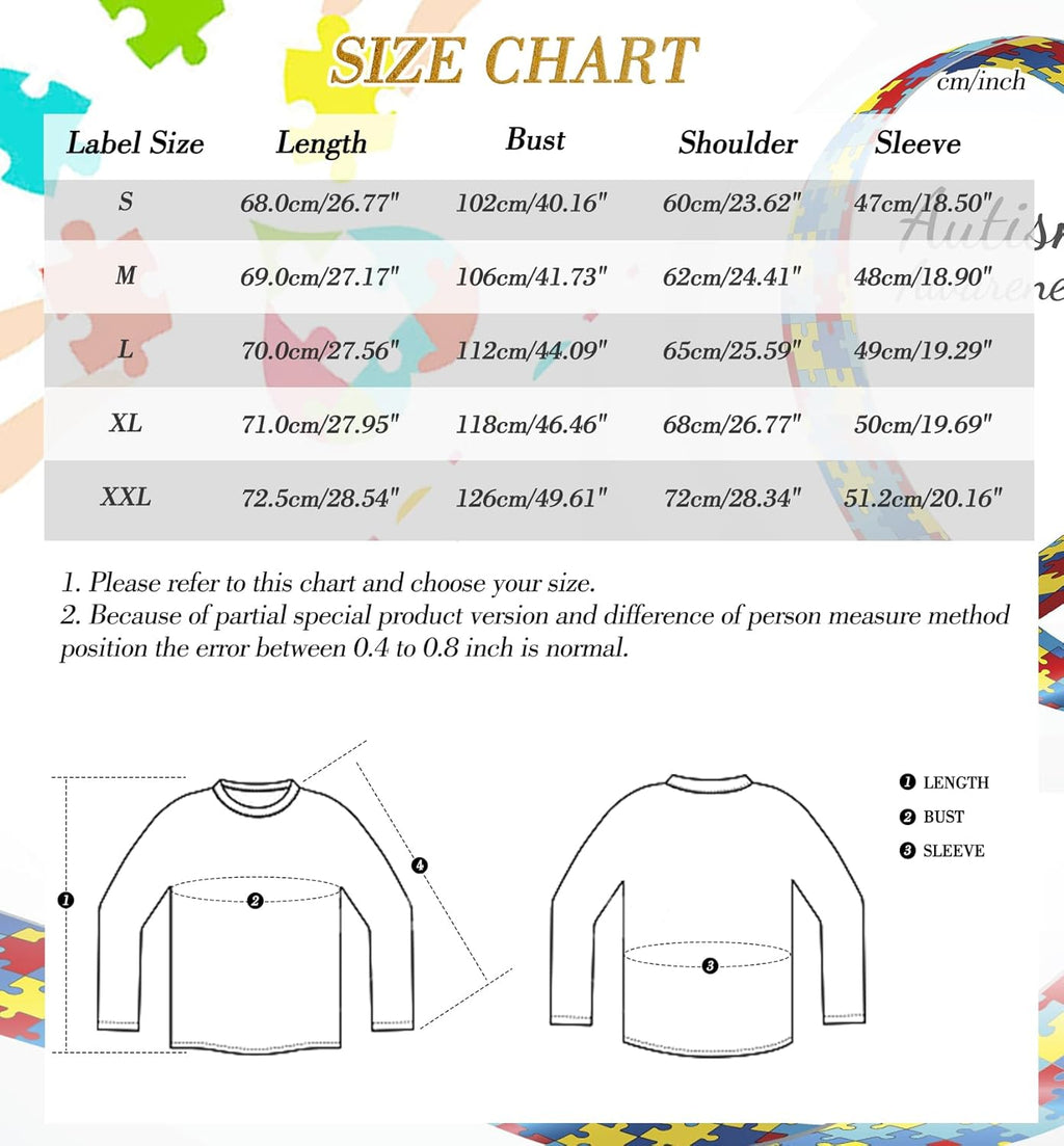 EGELEXY Autism Mom Sweatshirt Women : Autism Awareness Tops Puzzle Graphic Autistic Support Clothes