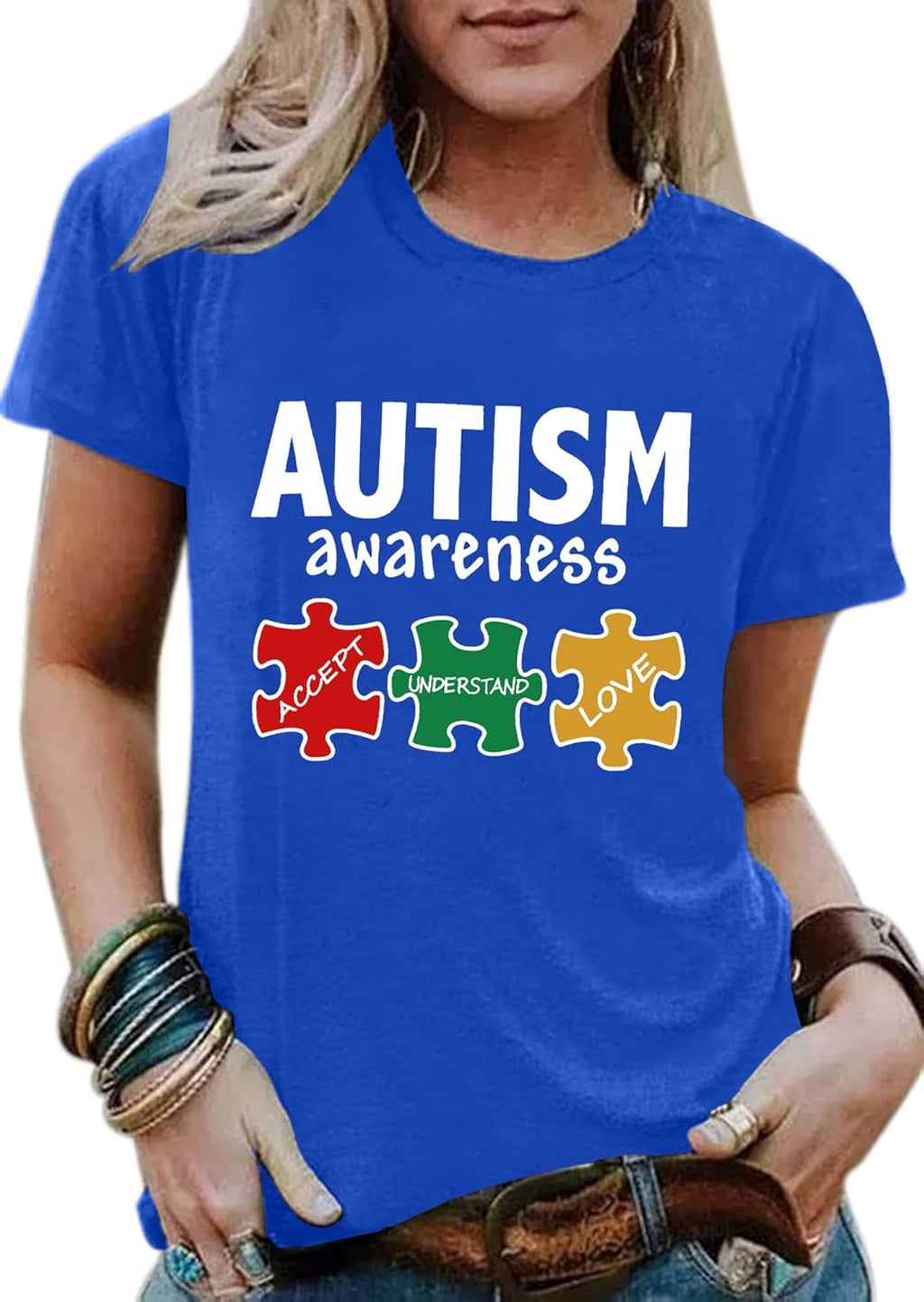 WEITUN Autism Awareness Shirt for Womens Autism Support Teacher T-Shirt Special Education Short Sleeve Shirt