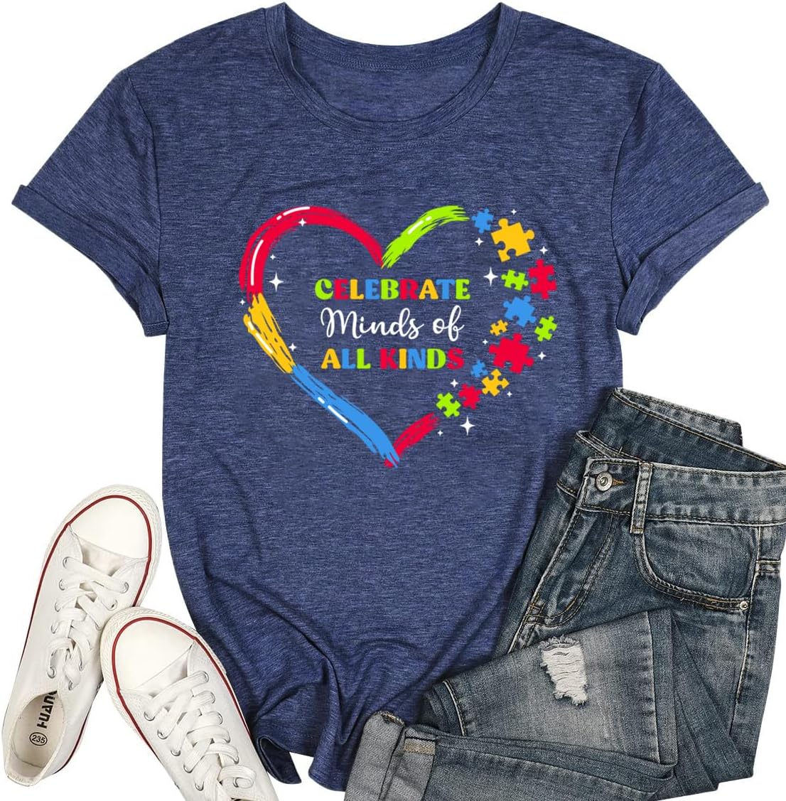 Ladicme Autism Awareness Shirt Women Autism Shirts Mom Autistic Acceptance T Shirt Mental Health Casual Tops Tee Outfit