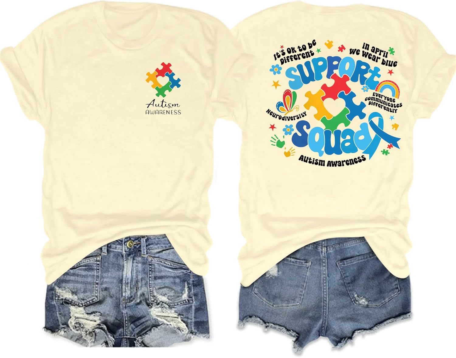 Autism Awareness Shirt Women in April We Wear Blue Shirts Special Education Teacher Shirt Autism Puzzle Short Sleeve Tops