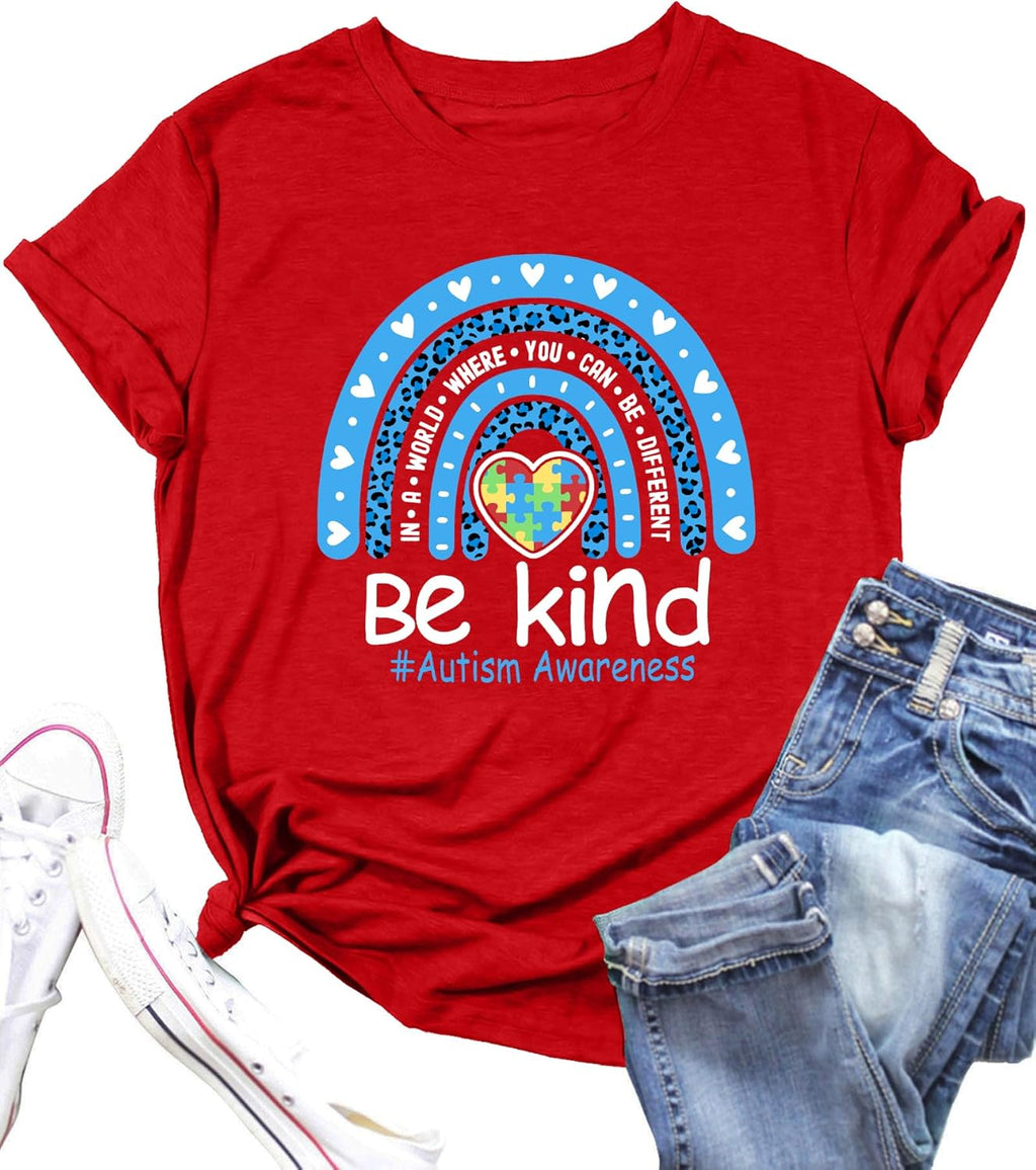 Autism Awareness Shirt Women Autism Support Tops Women Rainbow Mental Health Tshirt Special Education Tee