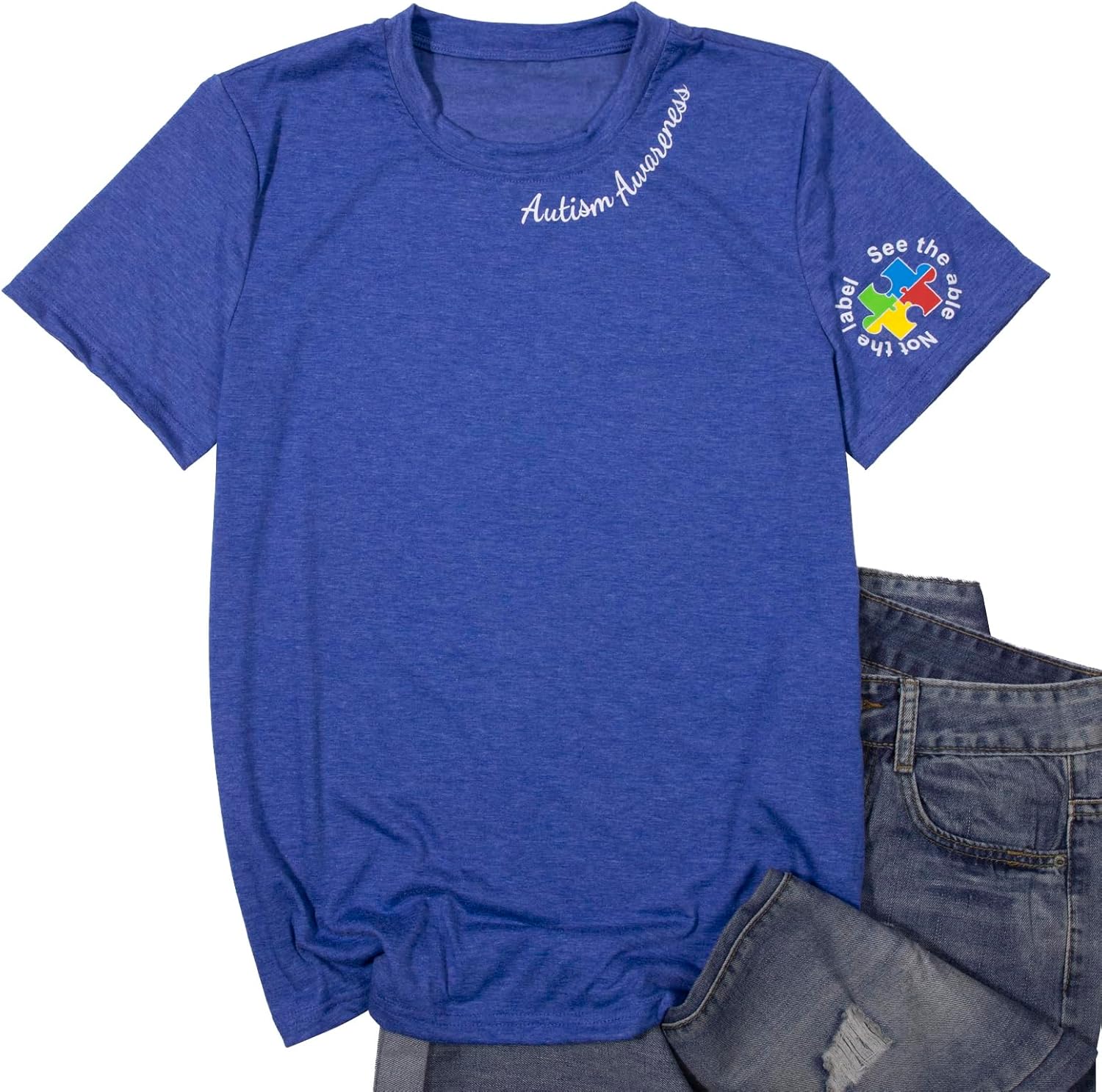 LOTUCY Autism Awareness Shirt Women Autism Support Teacher T-Shirt Special Education Short Sleeve Shirt
