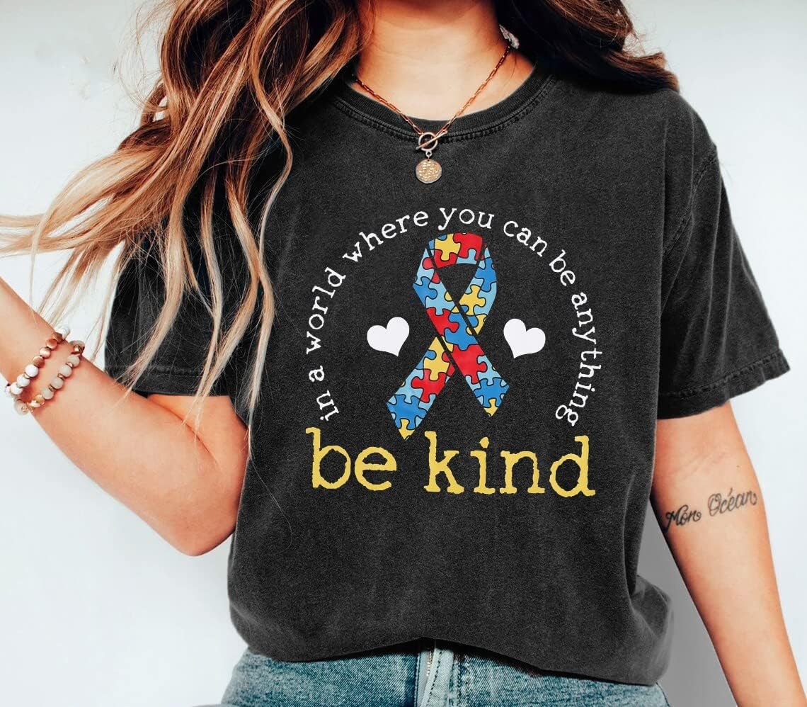 Be Kind Shirt for Women Autism Awareness T Shirts Autism Puzzle Graphic Casual Positive Tee Tops