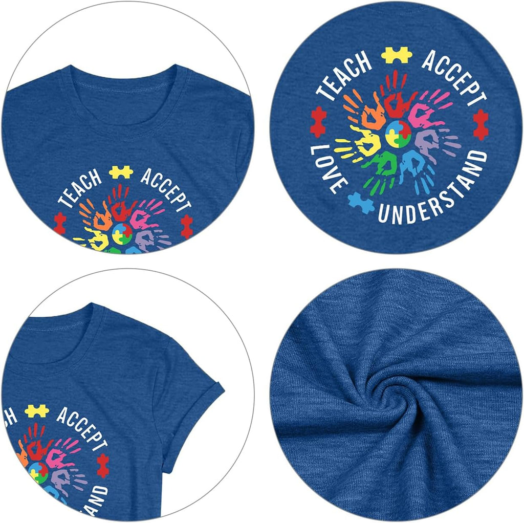 WEITUN Autism Awareness Shirt for Womens Autism Support Teacher T-Shirt Special Education Short Sleeve Shirt