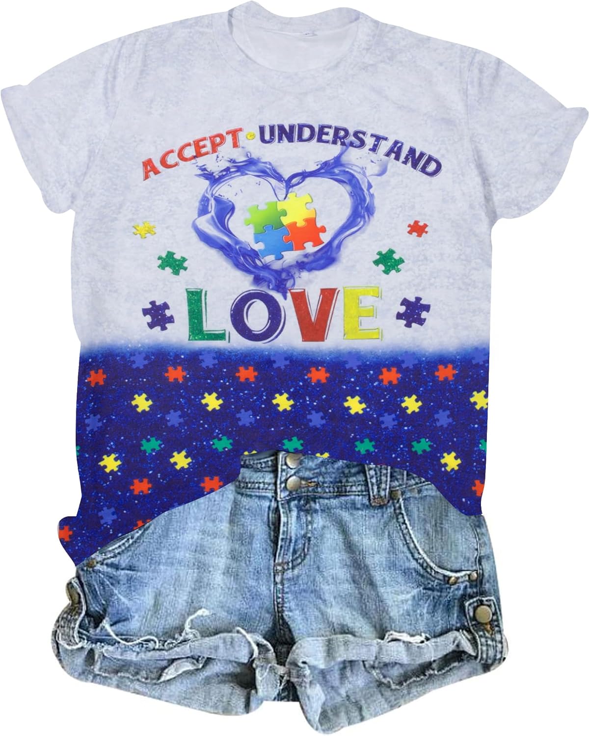 Be Kind Autism Shirt Women Autism Awareness Tee Accept Understand Love T-Shirt Casual Short Sleeve Graphic Tee Tops