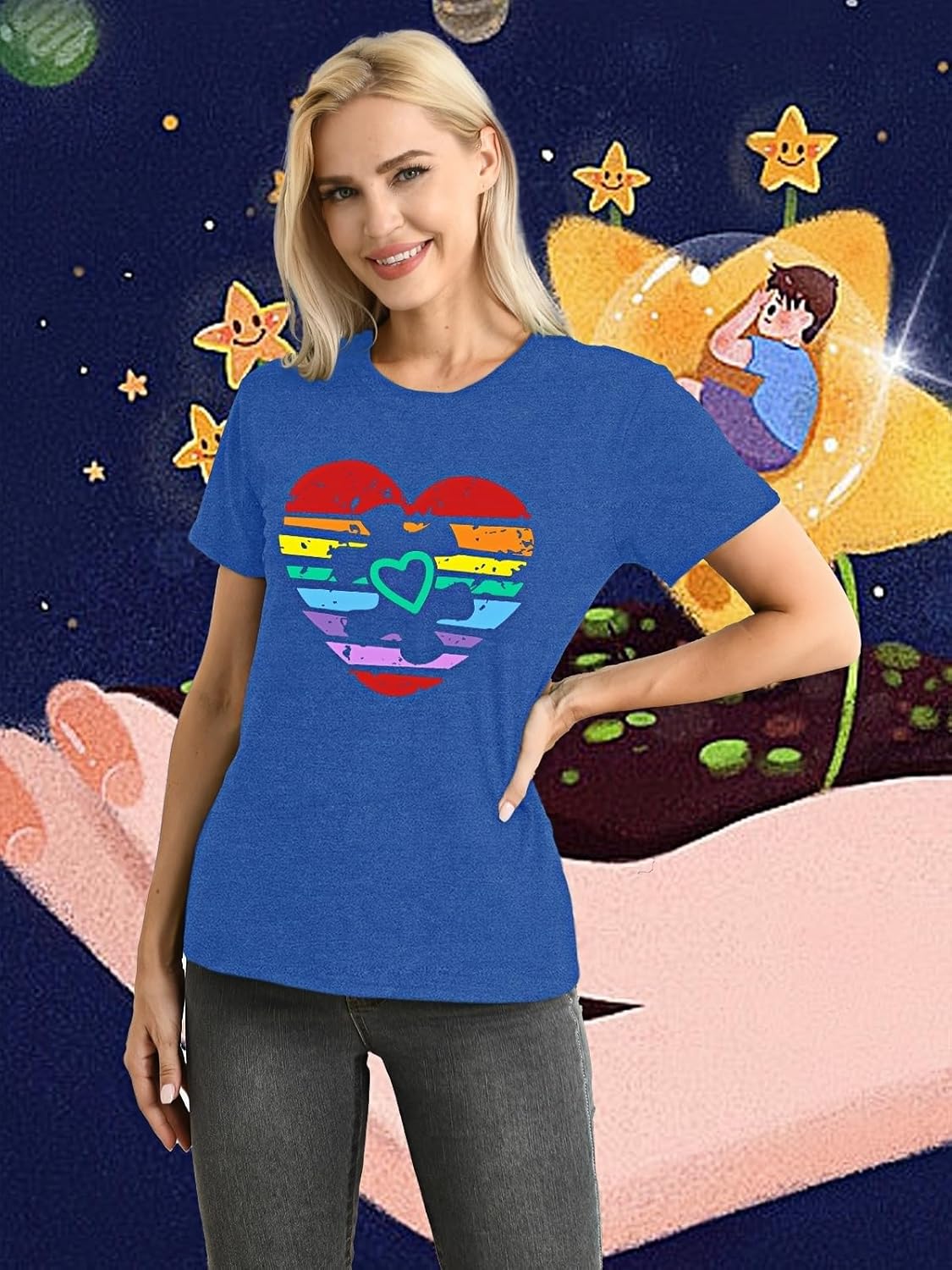 CQF Autism Awareness Shirt Women Autistic Acceptance Puzzle T-Shirts Inspirational Special Education Tee Tops