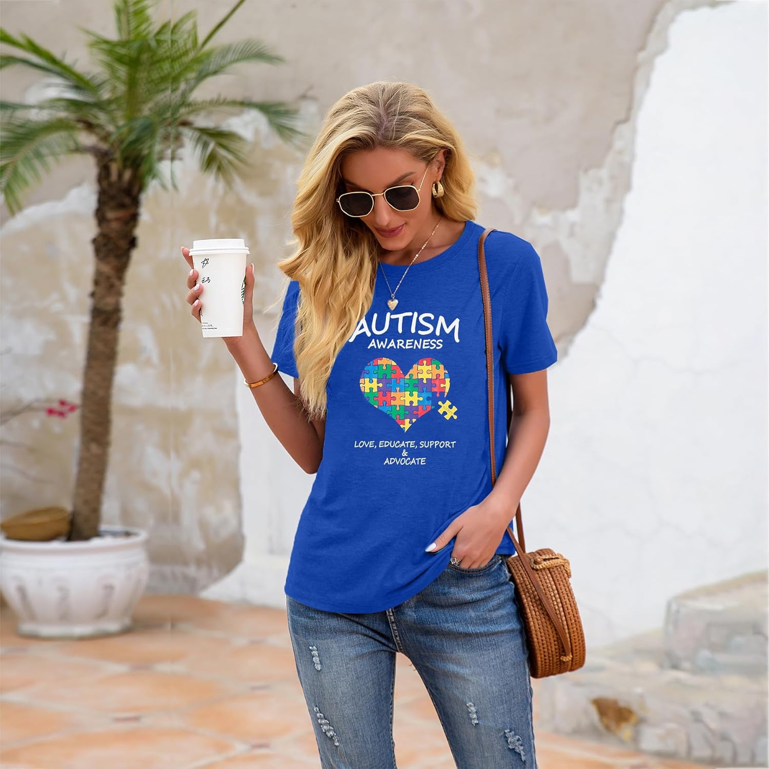 Women Autism Awareness Shirt Autistic Support Shirt Funny Letter Print Casual Mental Health Short Sleeve Shirt