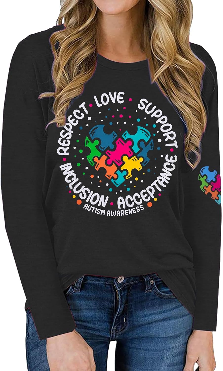 Autism Puzzle Long Sleeve Shirt Women Autism Awareness Tops Autism Acceptance Shirts Special Education Clothes