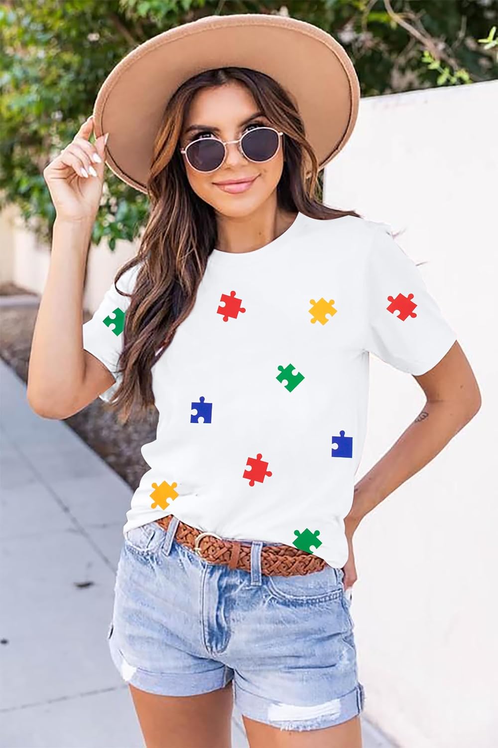 Autism Awareness Shirt for Women: Puzzle Piece Graphic Tee Special Education Tshirt Autism Short Sleeve Tops