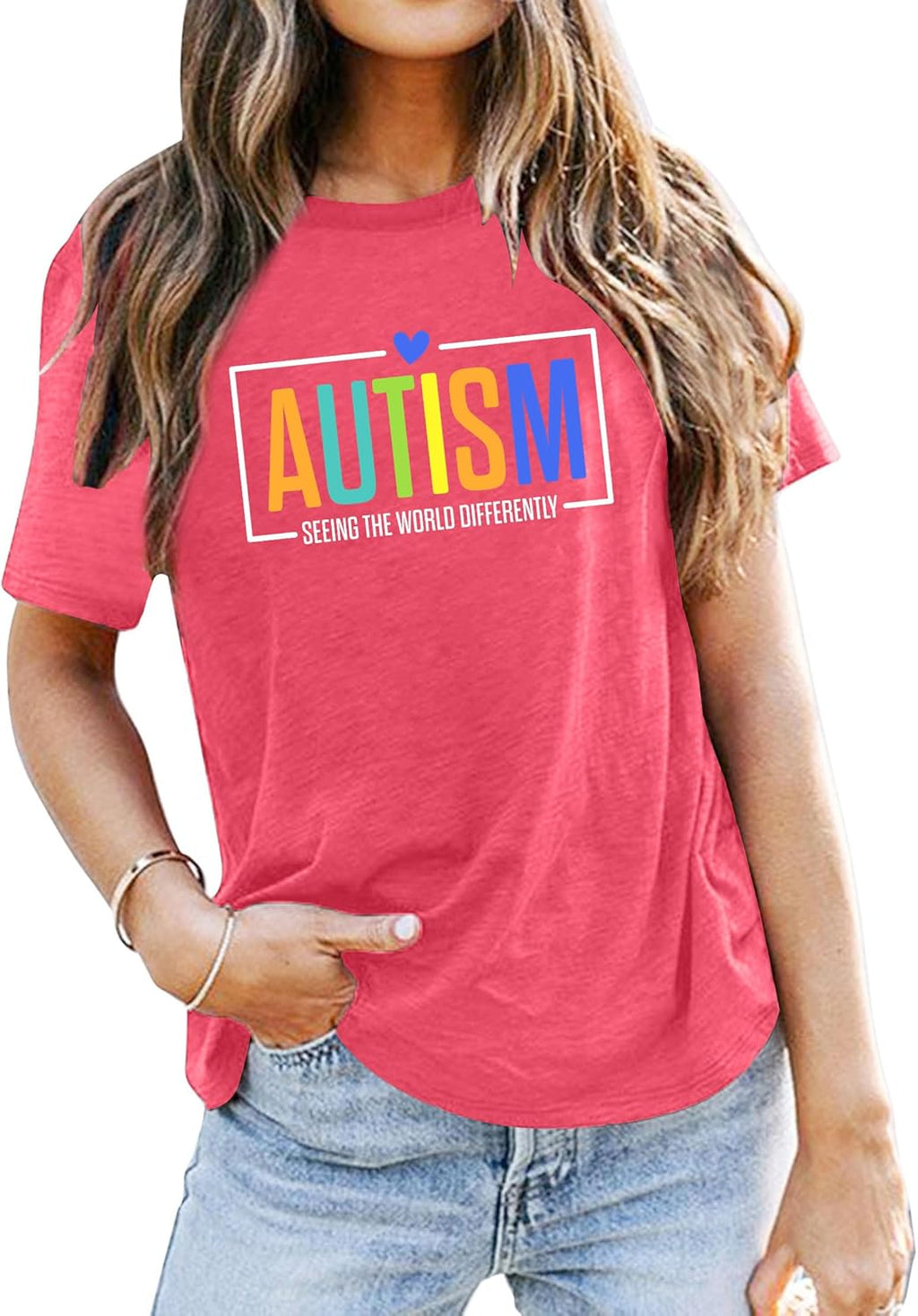 Ithalt Autism Awareness Shirt Women Autistic Mom Tshirt Seeing The World Differently T-Shirt Inspirational Tops