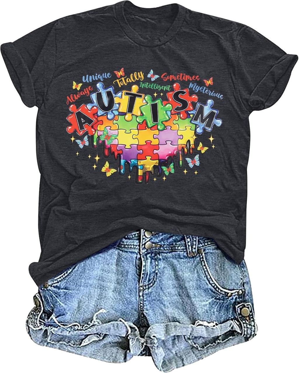Autism Shirt Women Mental Health Shirt Autistic Graphic T Shirts Autism Awareness Puzzle Positive Bleached Tee Tops