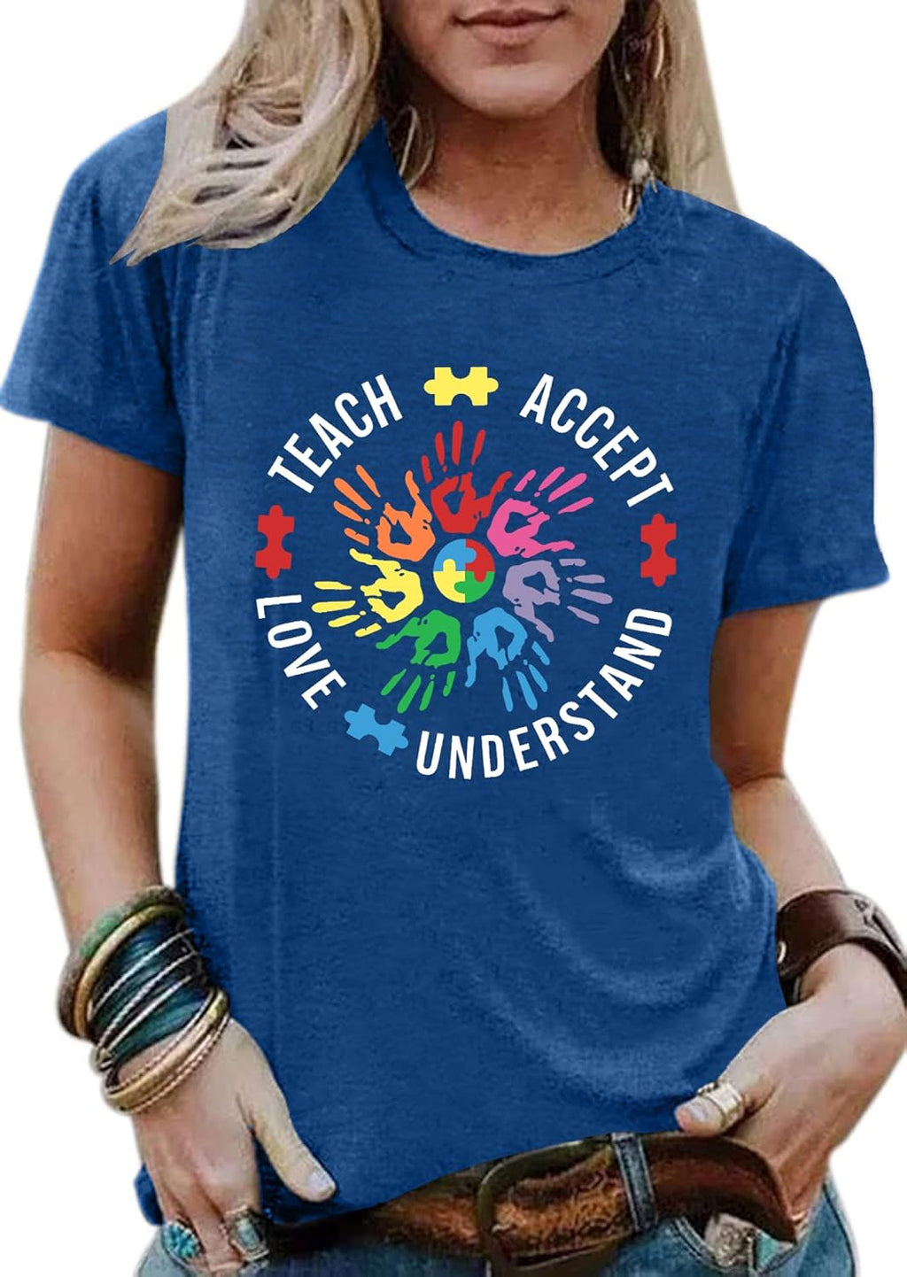 WEITUN Autism Awareness Shirt for Womens Autism Support Teacher T-Shirt Special Education Short Sleeve Shirt